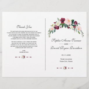 Flyer Programa Russo de Casamento Floral Rosa Blush