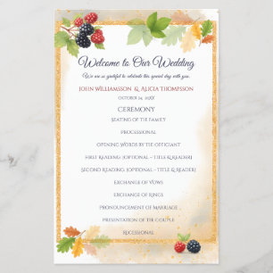 Flyer Programa Rustic Romântico de Casamento de Outono d