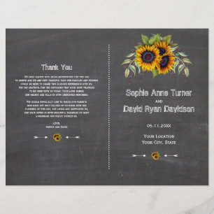 Flyer Programa Rustic Watercolor Sunflower Chalk Weding 
