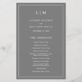 Flyer Programa Simples de Casamento de Cinzas Monogramas