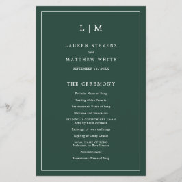 Flyer Programa Simples de Casamento de Monogramas Verdes