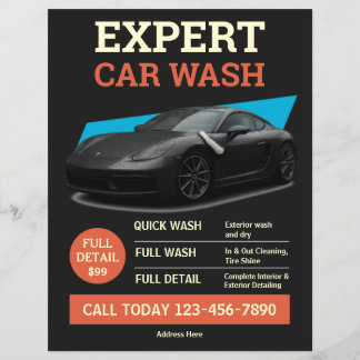 Flyer Projeto de Anúncio de Lavagem de Carros Preto Ousa