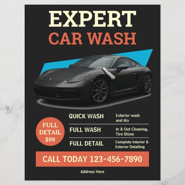 Flyer Projeto de Anúncio de Lavagem de Carros Preto Ousa (Frente)