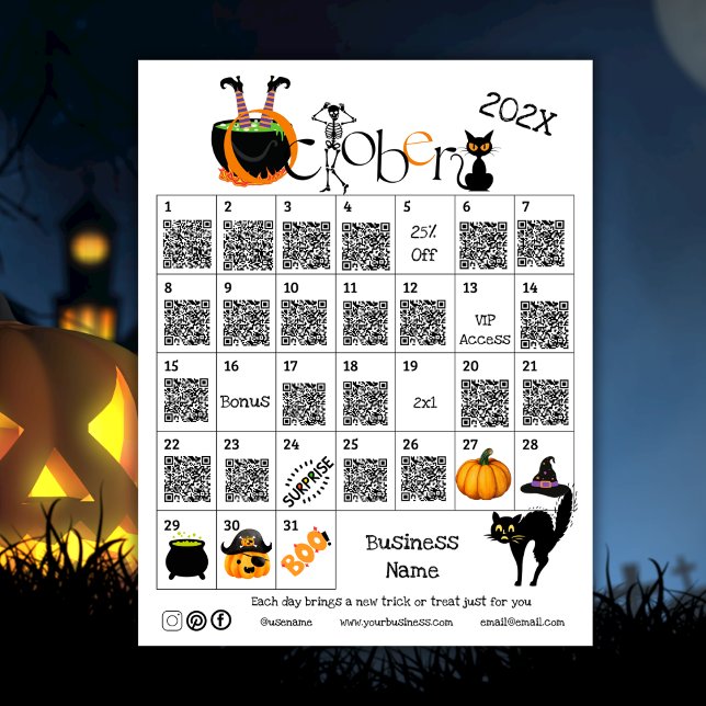 Flyer Promo Comercial de Calendário Avançado de Contagem (Halloween Countdown Advent Calendar Business Promo Flyer)