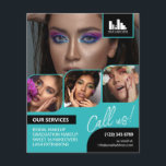 Flyer Promocional de ativação QR do logotipo de colagem<br><div class="desc">Folheto duplo para um artista de maquiagem, prego, estilista de cabelo ou profissão semelhante, onde você precisa mostrar seu trabalho em uma colagem de fotos retrô com bordas de turquesa e fundo de turquesa. Personalize com seu logotipo e atrás uma foto adicional e seu código QR com seu identificador de...</div>