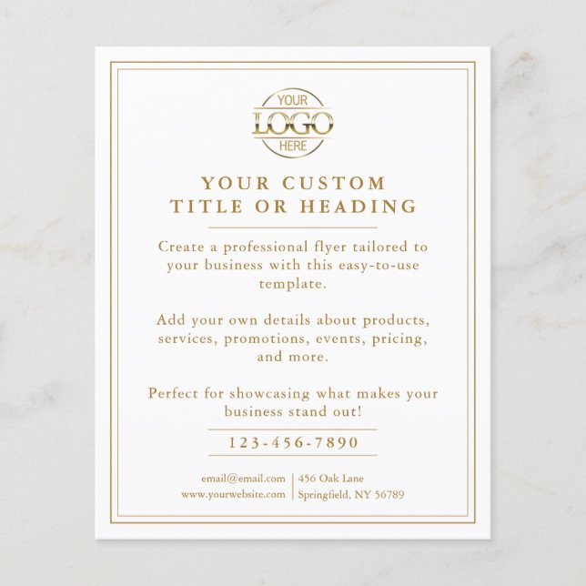 Flyer Promocional de logotipo Elegante branco e Dourado  (Frente)