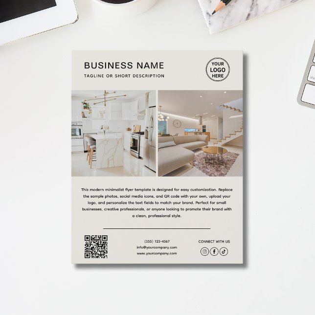 Flyer Promocional de Negócios com Foto de Logotipo (Minimalist Logo Photo Business Promotional Flyer)