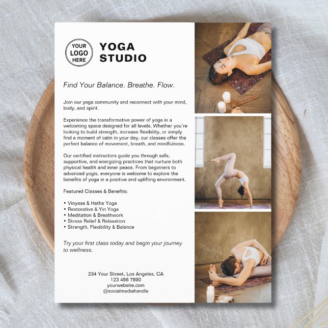 Flyer Promocional de Professores Instrutores Yoga (Yoga Instructor Teacher Promotional Business Flyer)