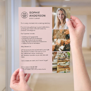 Flyer Promocional rosa do Planejador de eventos brancos 