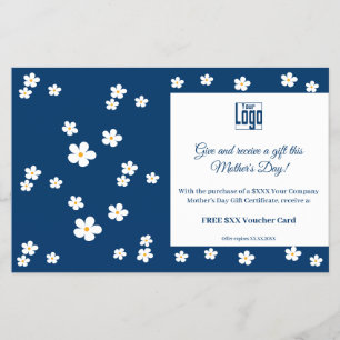Flyer Promoções do Dia das Mães White Blooms Azul Branco