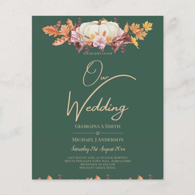 Flyer Pumpkin Casamento Dourado Verde de Abóbora no Orça (Frente)