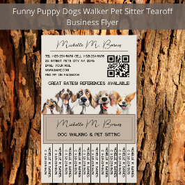 Flyer Puppy Dog Walker Sitter Código QR Tearoff Moderno