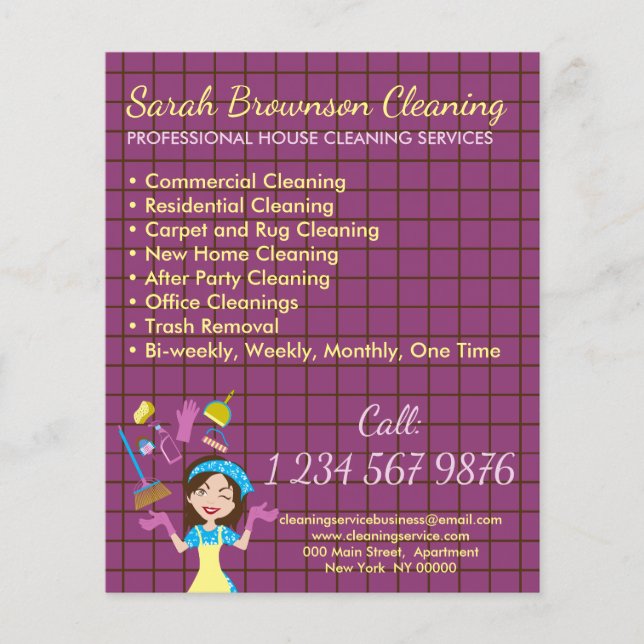 Flyer Púrpura Amarela Limpa Janitorial Glove Apron (Frente)