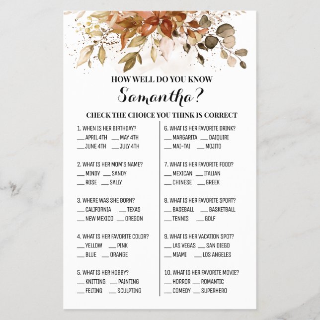 Flyer Quão bem você conhece o jogo de cartas Bride Fall  (Frente)