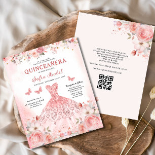 Flyer Quinceañera Código QR Blush Rosa Rosa Rosa Rosa Ro