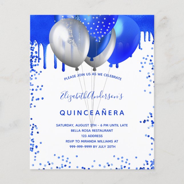 Flyer Quinceanera - convite para orçamento real azul bra (Frente)