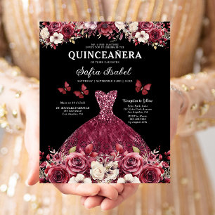 Flyer Quinceanera Espanhola Dourada Burgundia