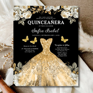 Flyer Quinceanera Espanhola Dourada do Orçamento