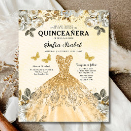 Flyer Quinceanera Espanhola Dourada do Orçamento
