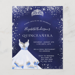 Flyer Quinceanera navy blue silver dress tiara budget