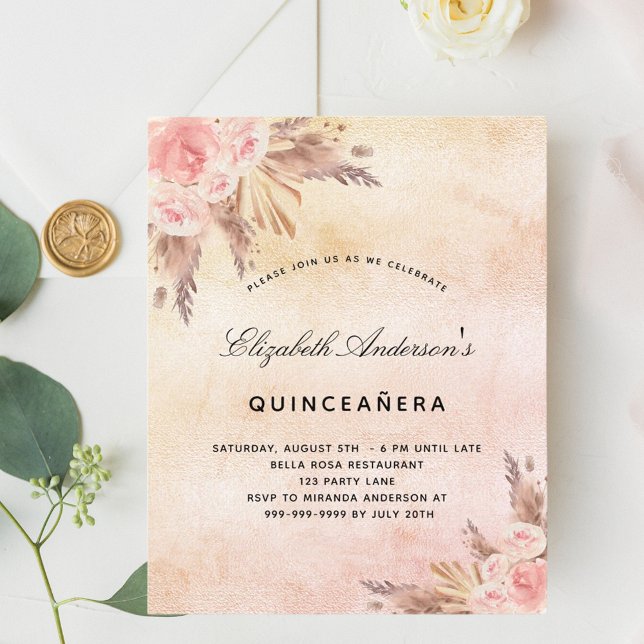 Flyer Quinceanera pampas - convite orçamental (Criador carregado)