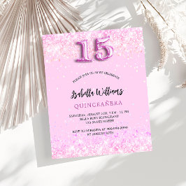 Flyer Quinceanera pink confetti convite orçamental