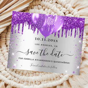 Flyer Quinceanera prata roxo orçamento economizar data d