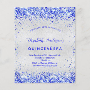 Flyer Quinceanera prateada - convite orçamental azul rea