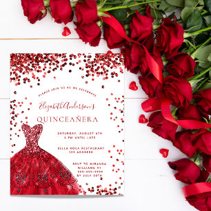 Flyer Quinceanera Red White Vestimenta Convite