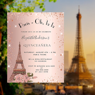 Flyer Quinceanera rosa gold Convite orçamental Paris