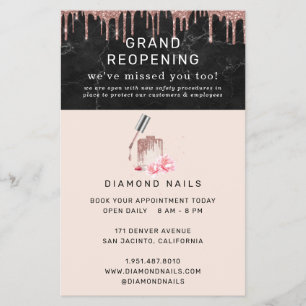 Flyer Reabertura do Salão de Unhas Rose Gold Segurança C