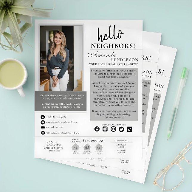 Flyer Realtor de Introdução de Imóveis Vizinho da Hello (Hello Neighbor Real Estate Introduction Realtor Flyer)