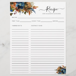 Flyer Receita da Cozinha Blue Terracotta Marinho Floral