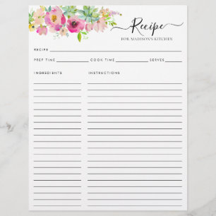 Flyer Receita de Cozinha de Cactus Cor-de-Água Rosa-Blus