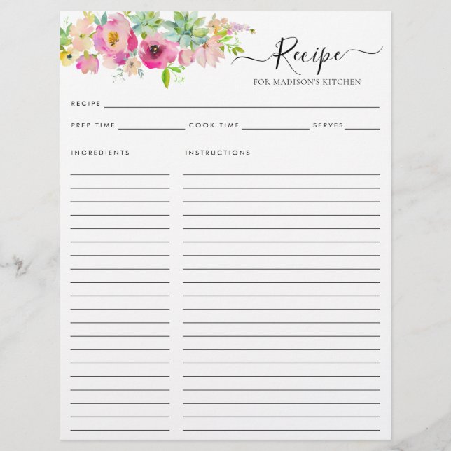 Flyer Receita de Cozinha de Cactus Cor-de-Água Rosa-Blus (Frente)