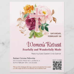 Flyer Recuo da Igreja da Cruz Floral Rosa Cristã para Mu