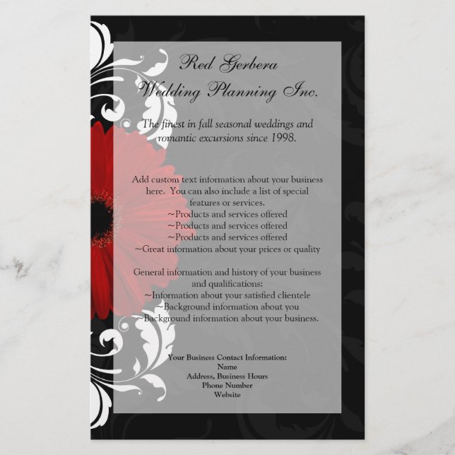 Flyer Red, Black and White Scroll Gerbera Daisy (Frente)