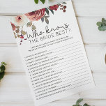 Flyer Red Blush Floral Rosa Game que conhece melhor a no<br><div class="desc">Quem Conhece O Melhor Jogo De chá de panela Da Noiva. Vermelho e Blush Floral com Aquarela. Itens correspondentes para concluir sua coleção de eventos estão disponíveis em nossa loja Zazzle!</div>