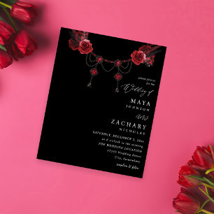 Flyer Red Floral e Crystal Weding - Preto
