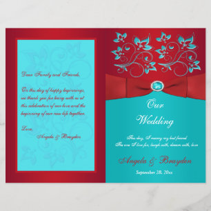 Flyer Red, Turquoise Floral Weding Program