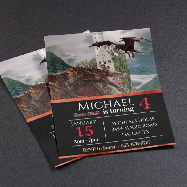 Flyer Red Wyvern Dragon Medieval Castle Budget Birthday (Criador carregado)
