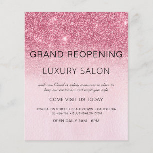 Flyer Reinauguração Salão Brilho Rosa Blush