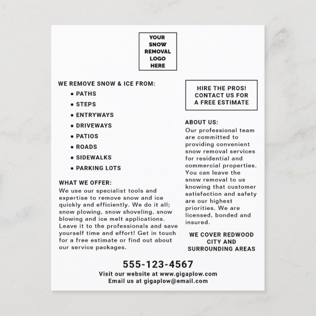Flyer Remoção de Neve Adicione o Logotipo da sua Empresa (Frente)