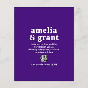 Flyer Retro QR Code Purple Budget Wedding Invitation