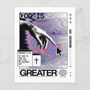 Flyer Romanos 8:31 Mão de Deus Cyberpunk Glitch Art