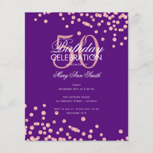 Flyer Rosa de Aniversário do Orçamento Roxo da Glitter D