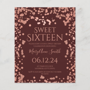 Flyer Rosa de Orçamento Folha de Ouro Confetti Sweet 16º