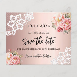 Flyer Rosa dourado cor-de-rosa floral aniversário Salve