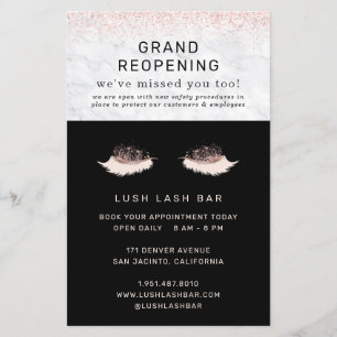 Flyer Rosa Dourado Lash Salon Grand Reabrindo Segurança 