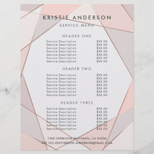Flyer Rosa Dourado Tendência Rosa e Bege Preços e Serviç